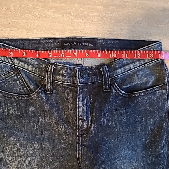 Rock & Republic Black & Blue Frosted MidRise Ankle Zip Skinny Jeans Sz 6 EUC - Picture 7 of 9